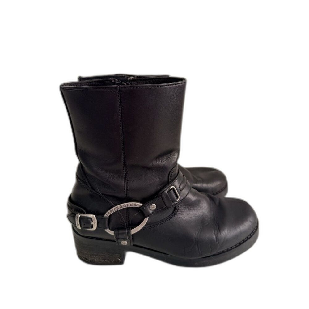 Harley Davidson Christa D85298 Womens 9 Black Leather Harness Moto Boots